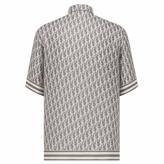 Oblique Short-Sleeved Gray Silk Shirt