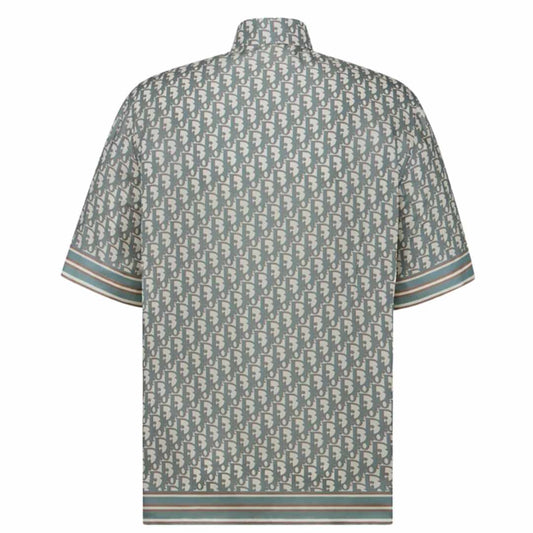 Oblique Short-Sleeved Greenish Silk Shirt