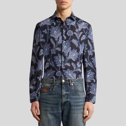 Paisley Cotton Poplin Blue Shirt