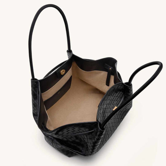 Hana Large Weave Texture Black Tote Bag