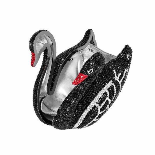 Kinsley Crystal Swan Black Clutch Bag