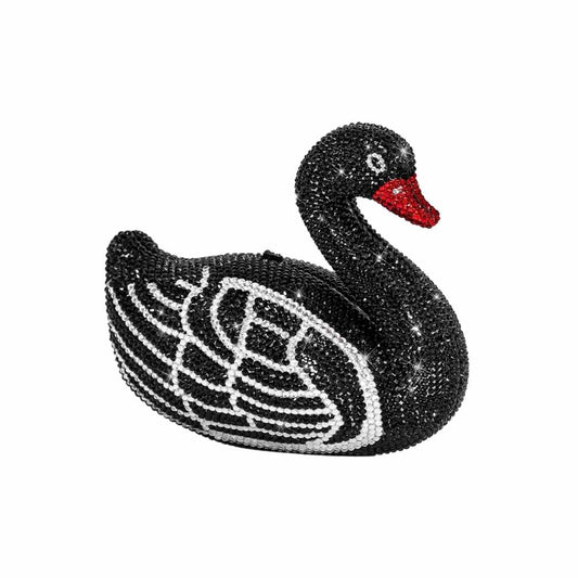 Kinsley Crystal Swan Black Clutch Bag