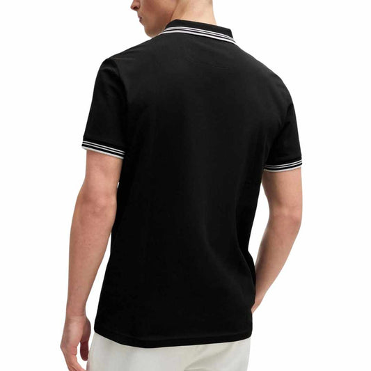 White Striped Collar Black Polo-Shirt
