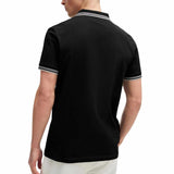 White Striped Collar Black Polo-Shirt