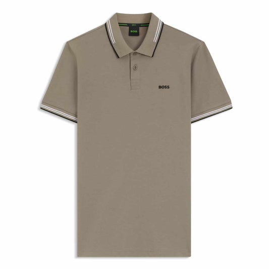 Black Striped Collar Sand Polo-Shirt