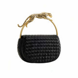 Lone Leopard Shaped Black Handle Bag