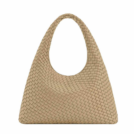 Laura Faux Suede Woven Beige Shoulder Bag