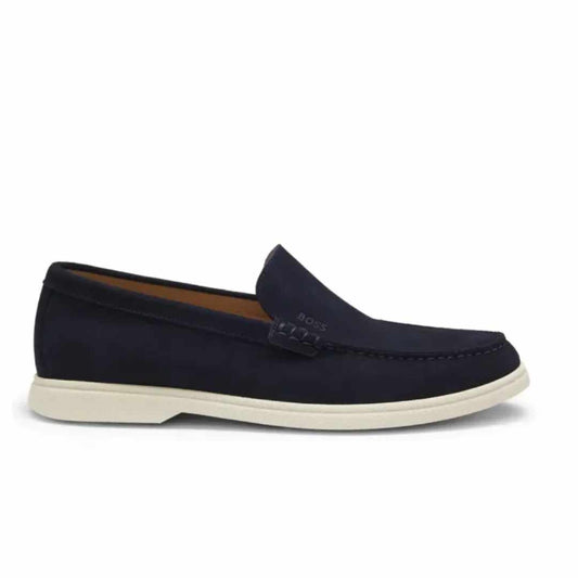 Debossed Suede Dark Blue Loafers