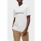 Double Line Logo Print White Polo-Shirt