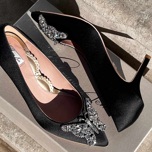 Emilia Black Satin Pumps