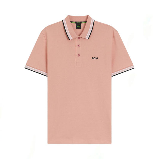 Black Striped Collar Pink Polo-Shirt
