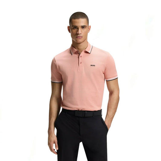 Black Striped Collar Pink Polo-Shirt