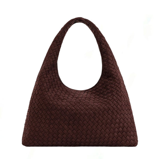 Laura Faux Suede Woven Burgundy Shoulder Bag