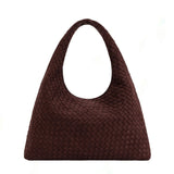 Laura Faux Suede Woven Burgundy Shoulder Bag