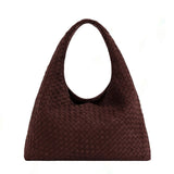 Laura Faux Suede Woven Burgundy Shoulder Bag