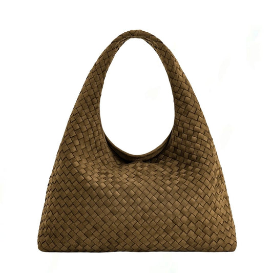 Laura Faux Suede Woven Dark Brown Shoulder Bag