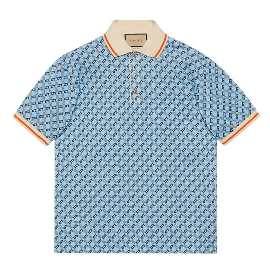 Geometric G Blue Piquet Polo-Shirt