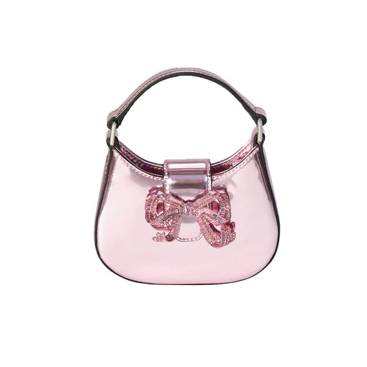Diamante Bow Pink Crescent Micro Bag
