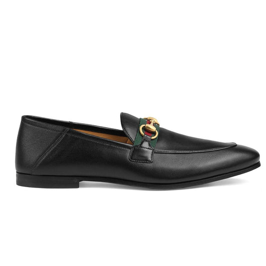 Brixton Webbing-Trimmed Collapsible Leather Black Loafers