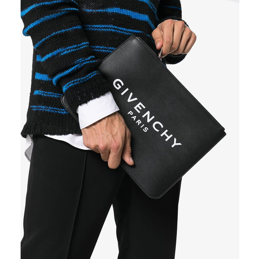 Logo Print Black Clutch Bag