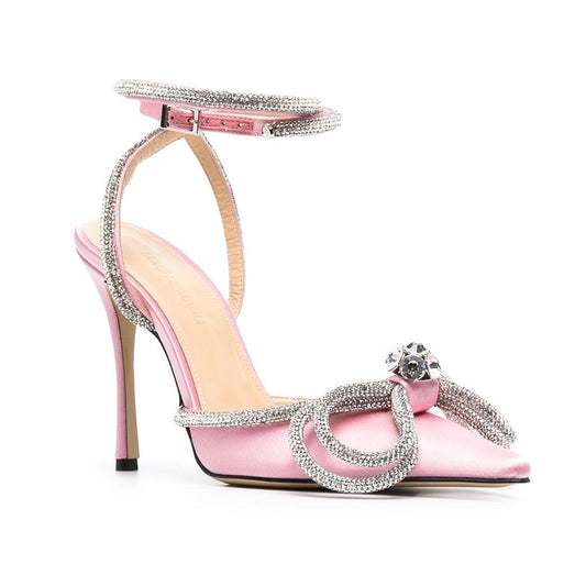 Double Bow Embellished Pointed Pink Pumps