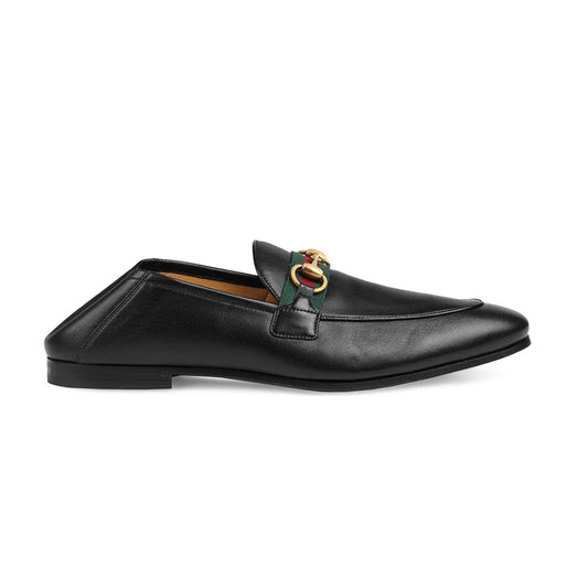 Brixton Webbing-Trimmed Collapsible Leather Black Loafers