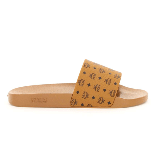 Monogram-Print Cognac Slides